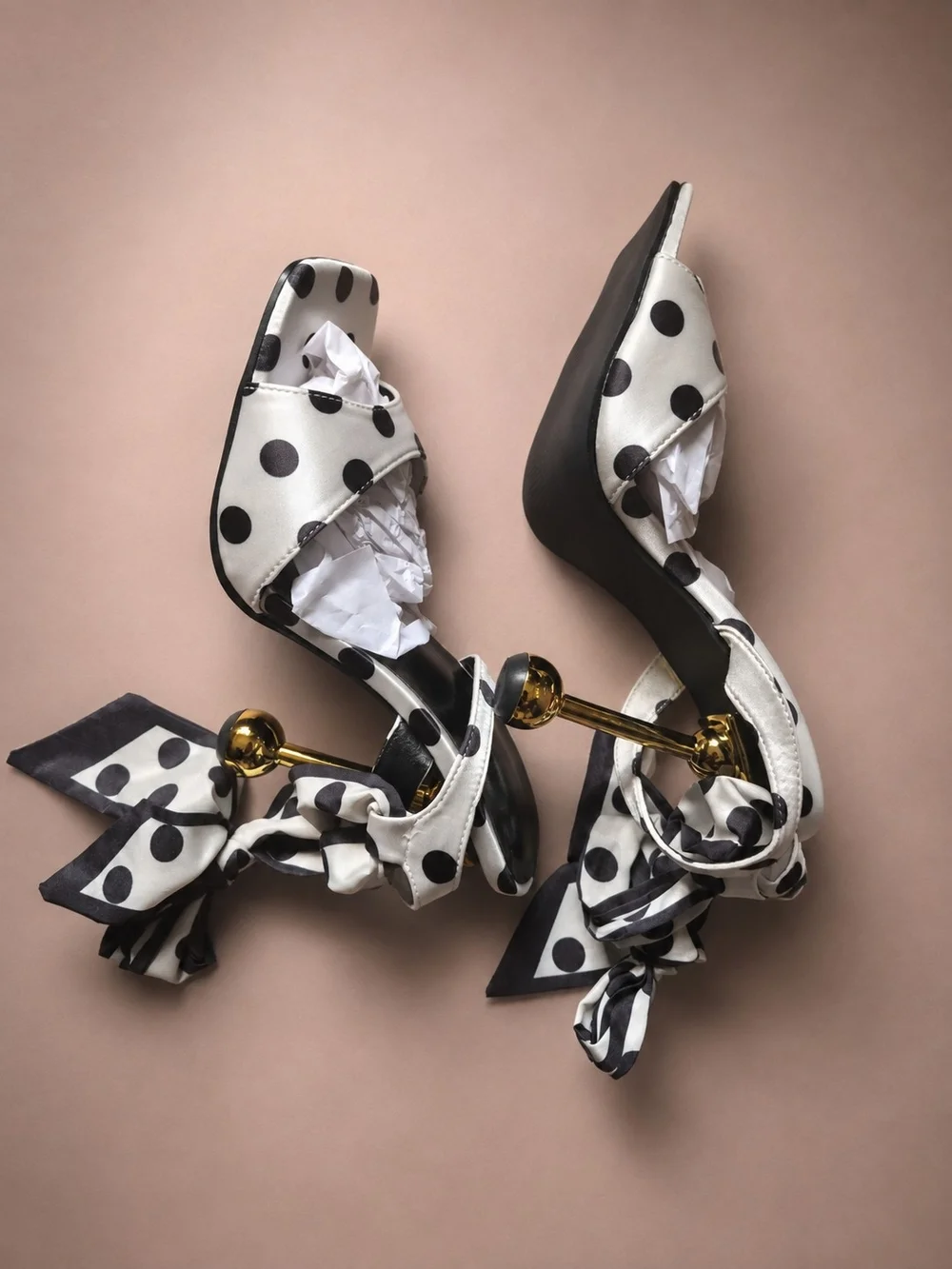 Polka Dot Ankle-Tie Espadrille Wedges - White/Black